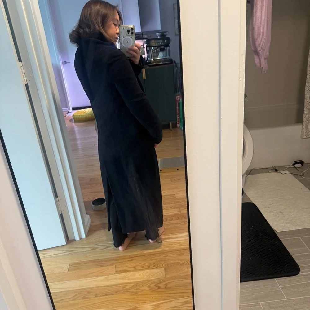 Theory wool cashmere angora Black Long Coat single breasted size small back slit - Picture 4 of 5
